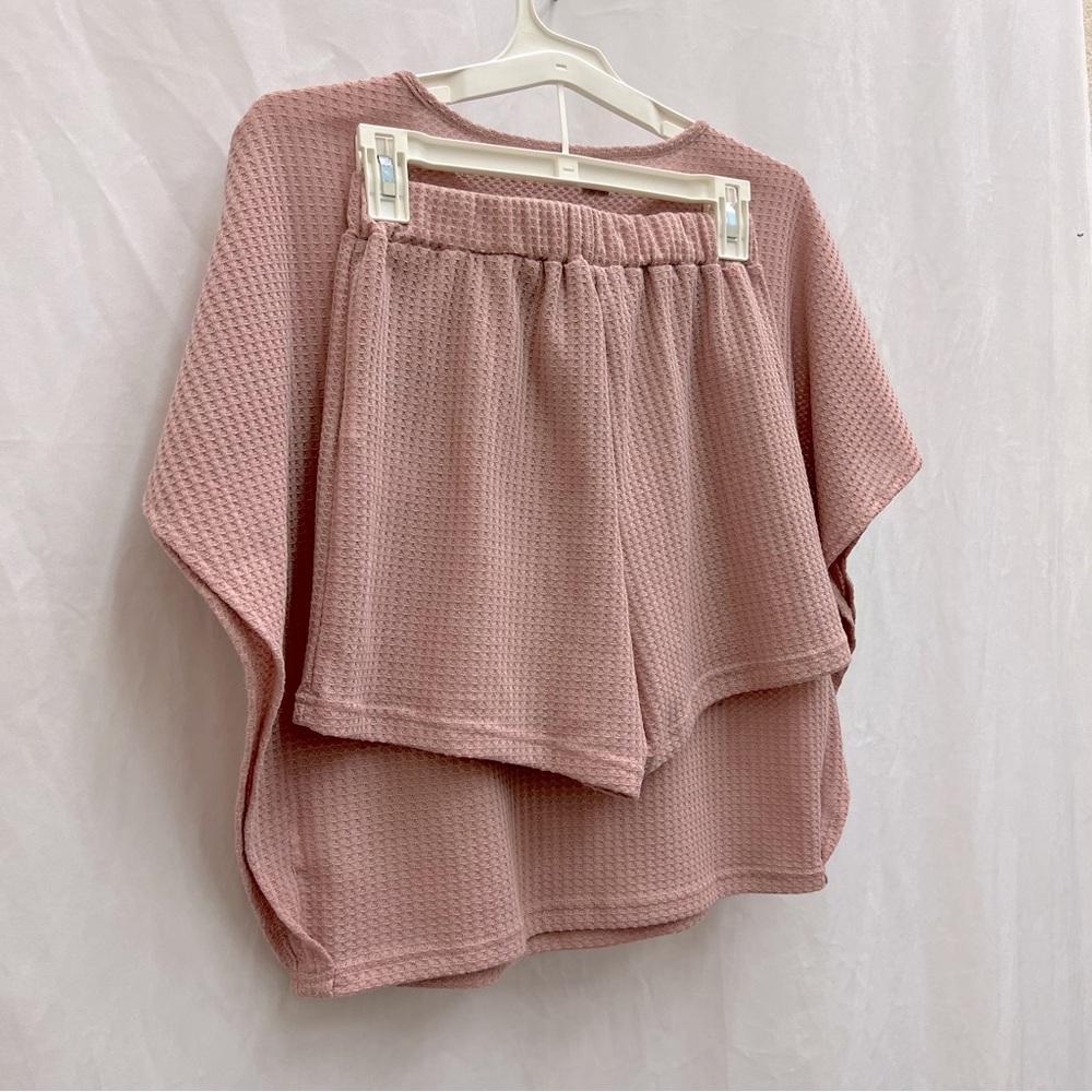 SHEIN Two Piece Blush Pink Waffle Knit Lounge Set Size Small - Picture 6 of 6